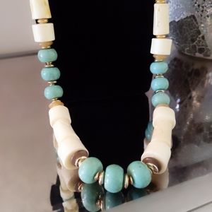 Statement necklace Cream, Light gold, Turquoise colors 36-39 in